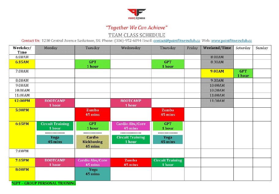 Team Fitness Class Schedule - Point Fitness Club Saskatoon Team Fitness Class Schedule - Point Fitness Club Saskatoon